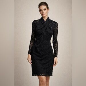 Elie Tahari Black Lace Long-Sleeve Sheath Dress